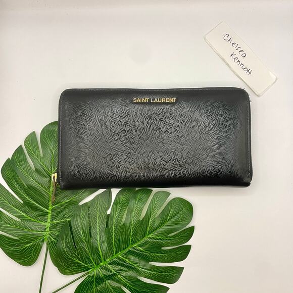 Saint Laurent Black Caviar Leather Zip Around Wallet Continental Large Yves YSL - Picture 1 of 13